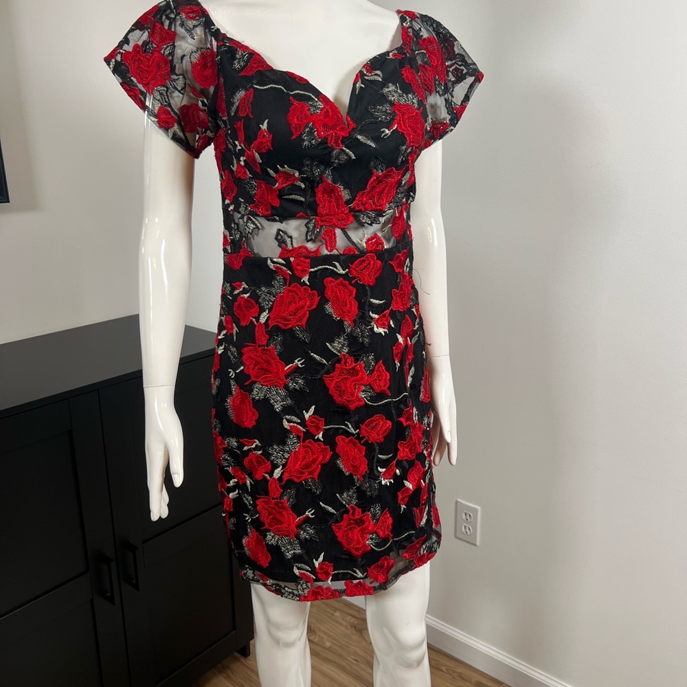 Semi Formal Black and Red Floral Dress